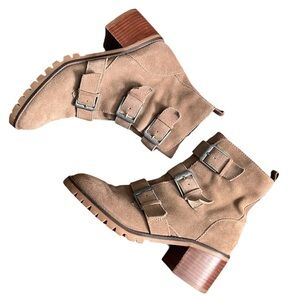 CROWN VINTAGE Asisa Leather Block Heel Moto Boots Size 8.5